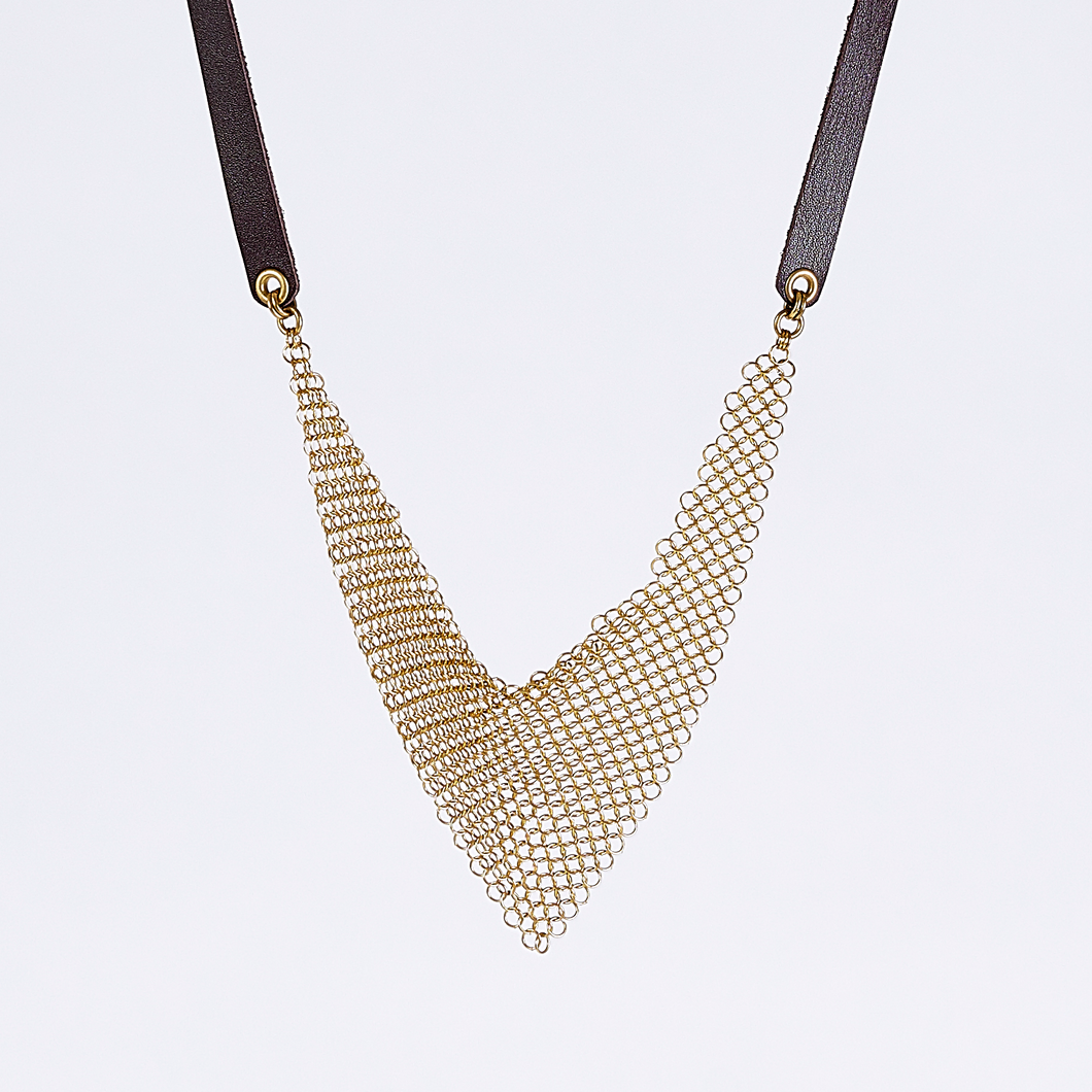 strapped ring mesh brass necklace #2