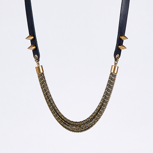 strapped messy L spike brass necklace #1