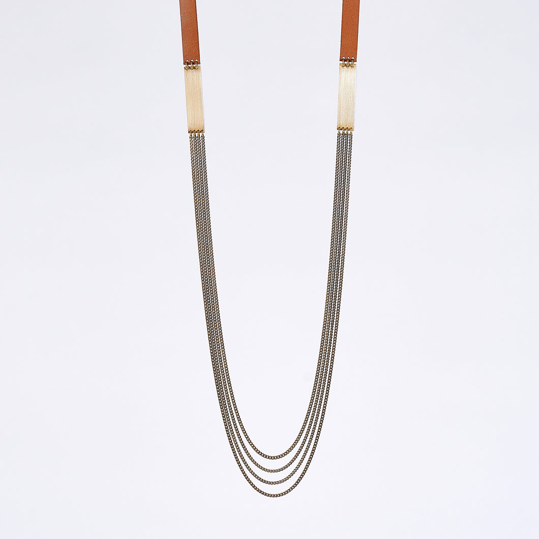 strapped edgy dual brass necklace #1