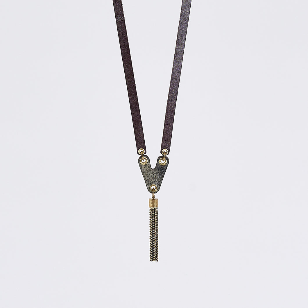 strapped tassel brass necklace #1