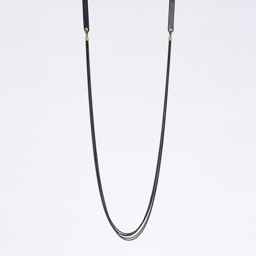 strapped messy S brass necklace #1
