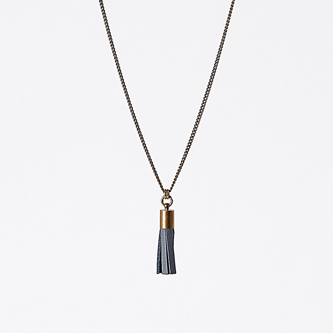 tassel leather S brass necklace #4