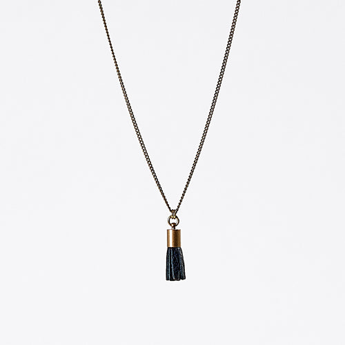 tassel leather S brass necklace #3