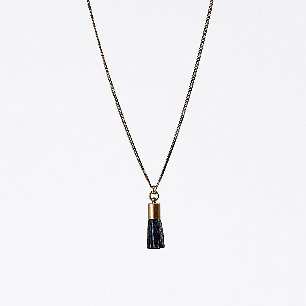 tassel leather S brass necklace #3