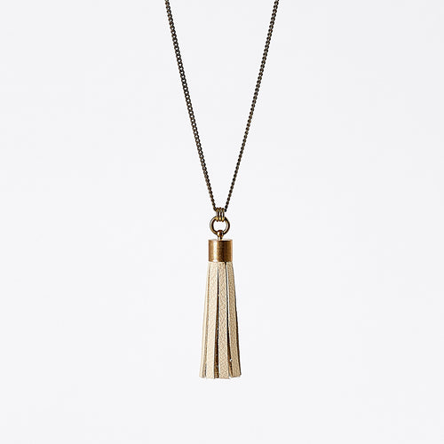 tassel leather XL brass necklace #1