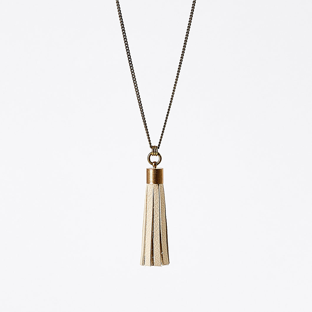 tassel leather XL brass necklace #1