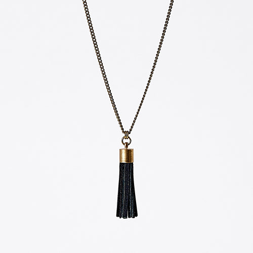 tassel leather L brass necklace #3