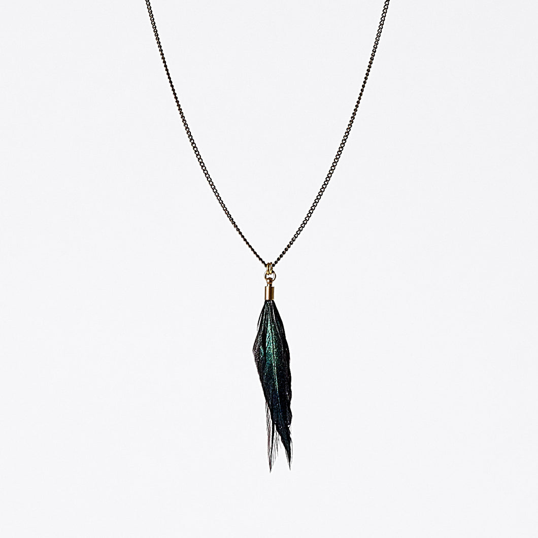 nature feathers brass necklace #2