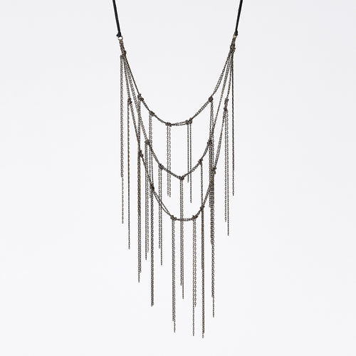 strapped light fringes brass necklace #1