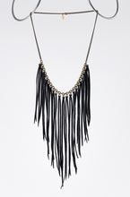 fringes leather black brass necklace #1