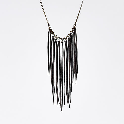 fringes leather black brass necklace #2