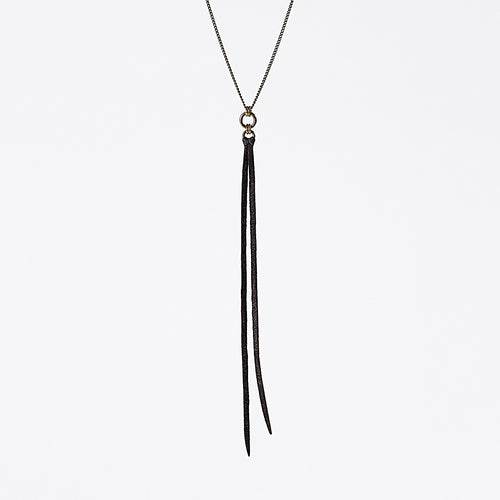 fringes leather black brass necklace #4