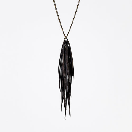 fringes leather black brass necklace #3