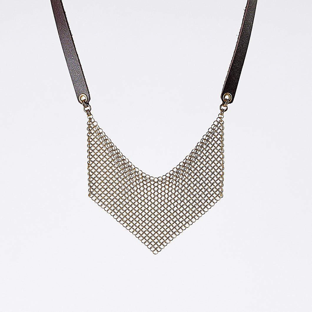 strapped ring mesh brass necklace #1