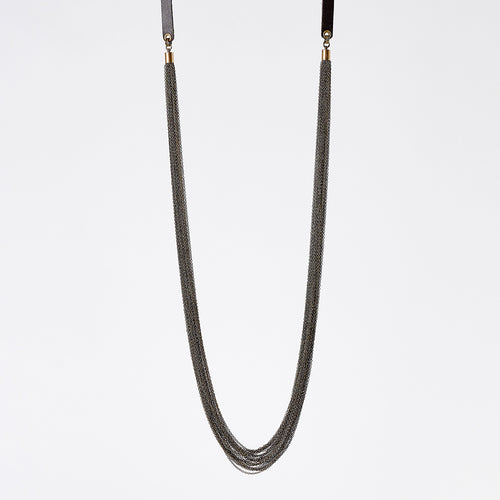 strapped messy M brass necklace #1