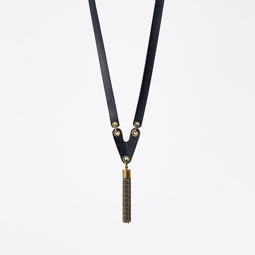 strapped tassel brass necklace #2