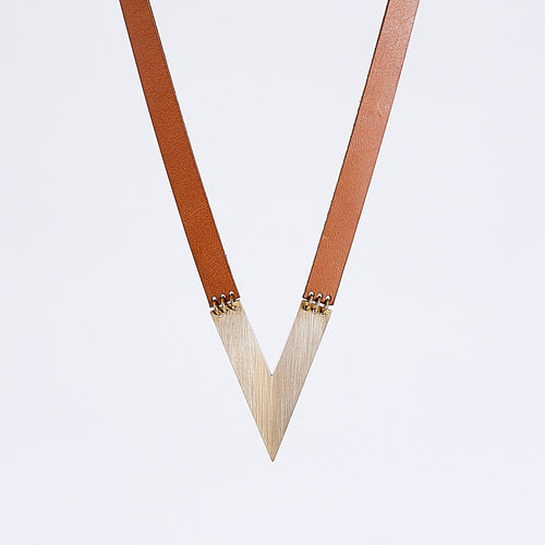 strapped edgy V brass necklace #1