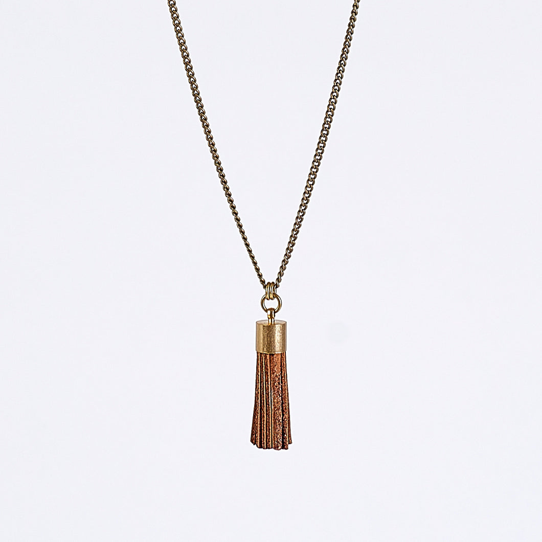 tassel leather L brass necklace #1